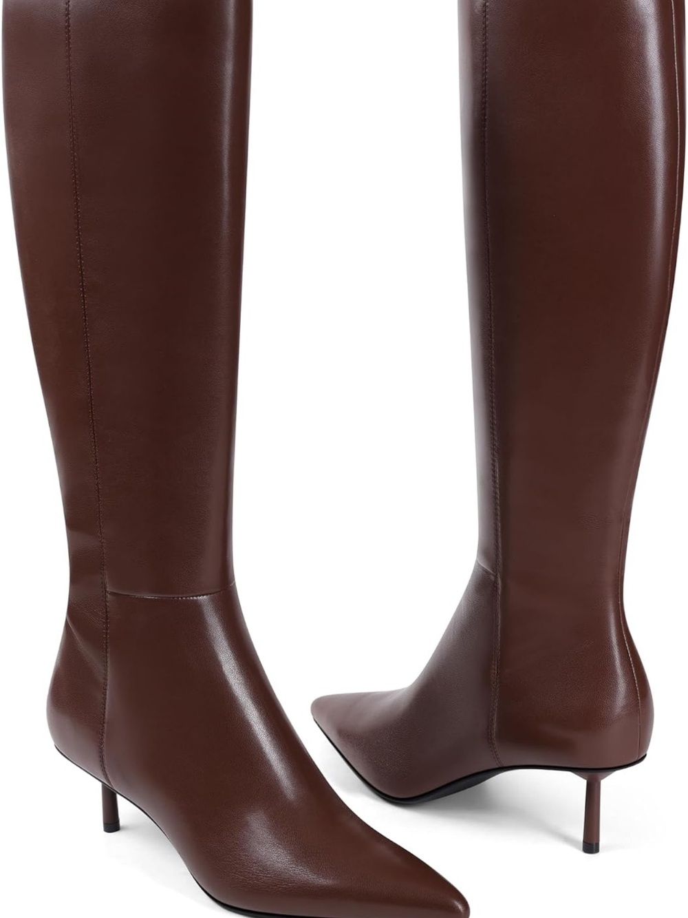 Usimad Women's Brown Leather Knee-High Pointed-Toe Boots